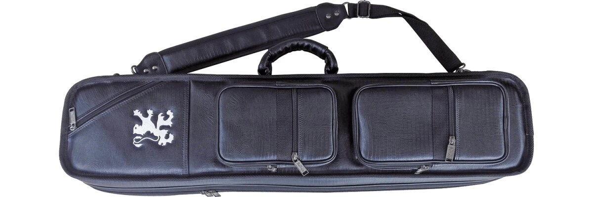 Adam Billard-Queuetasche De Luxe 6/12, schwarz, aus hochwertigem Kunstleder, mit drei Außentaschen für Zubehör, Tragegriff und Schultergurt