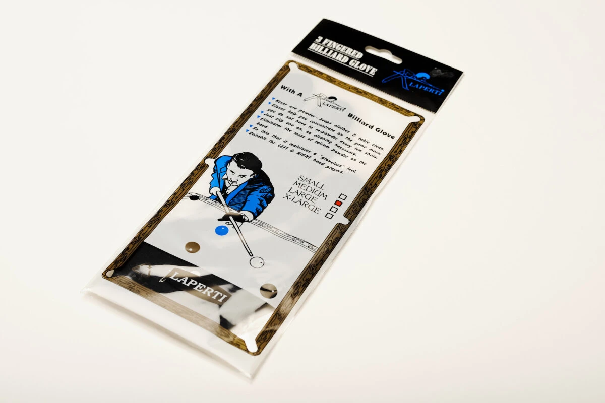 Billard-Handschuh Laperti, schwarz mit Lederverstärkung, verschiedene Größen