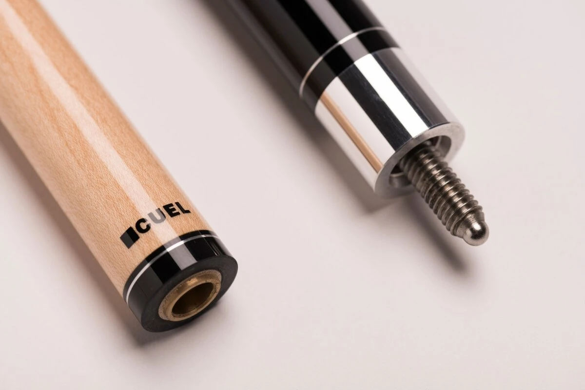 CUEL BE0-041 Billard-Queue für Poolbillard, 2-teilig, mit Klebeleder, Vollholz-Oberteil, Leinen-Griffband, 5/16-18-Gewinde