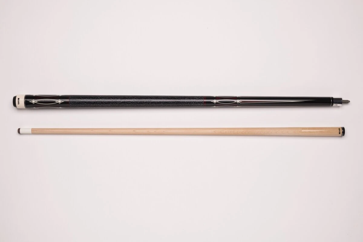 CUEL BE0-041 Billard-Queue für Poolbillard, 2-teilig, mit Klebeleder, Vollholz-Oberteil, Leinen-Griffband, 5/16-18-Gewinde