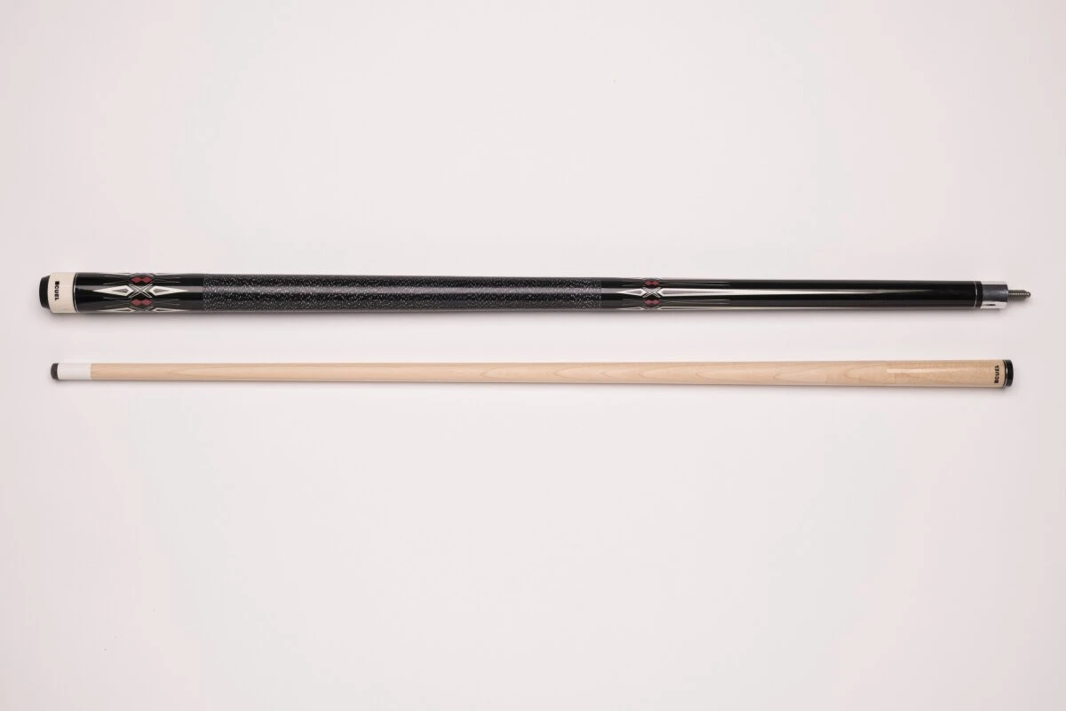 CUEL BE0-054 Billard-Queue für Poolbillard, 2-teilig, mit Klebeleder, Vollholz-Oberteil, Leinen-Griffband, 5/16-18-Gewinde
