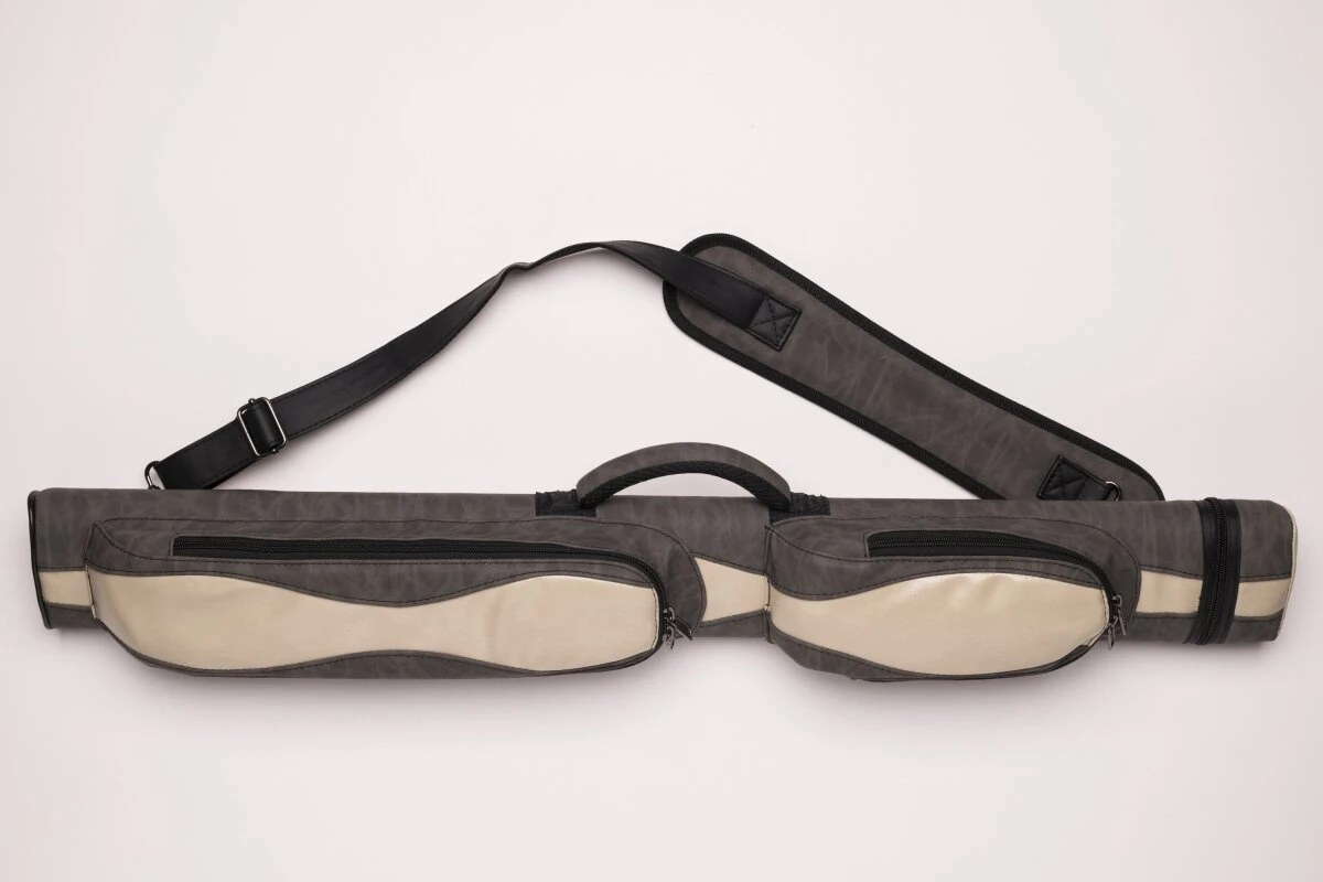 CUEL Billard-Köcher Suede Grey 2/2 für Pool-Billard-Queues, aus Kunst-Wildleder, mit Schultergurt, Tragegriff und zwei Seitentaschen für Billardzubehör