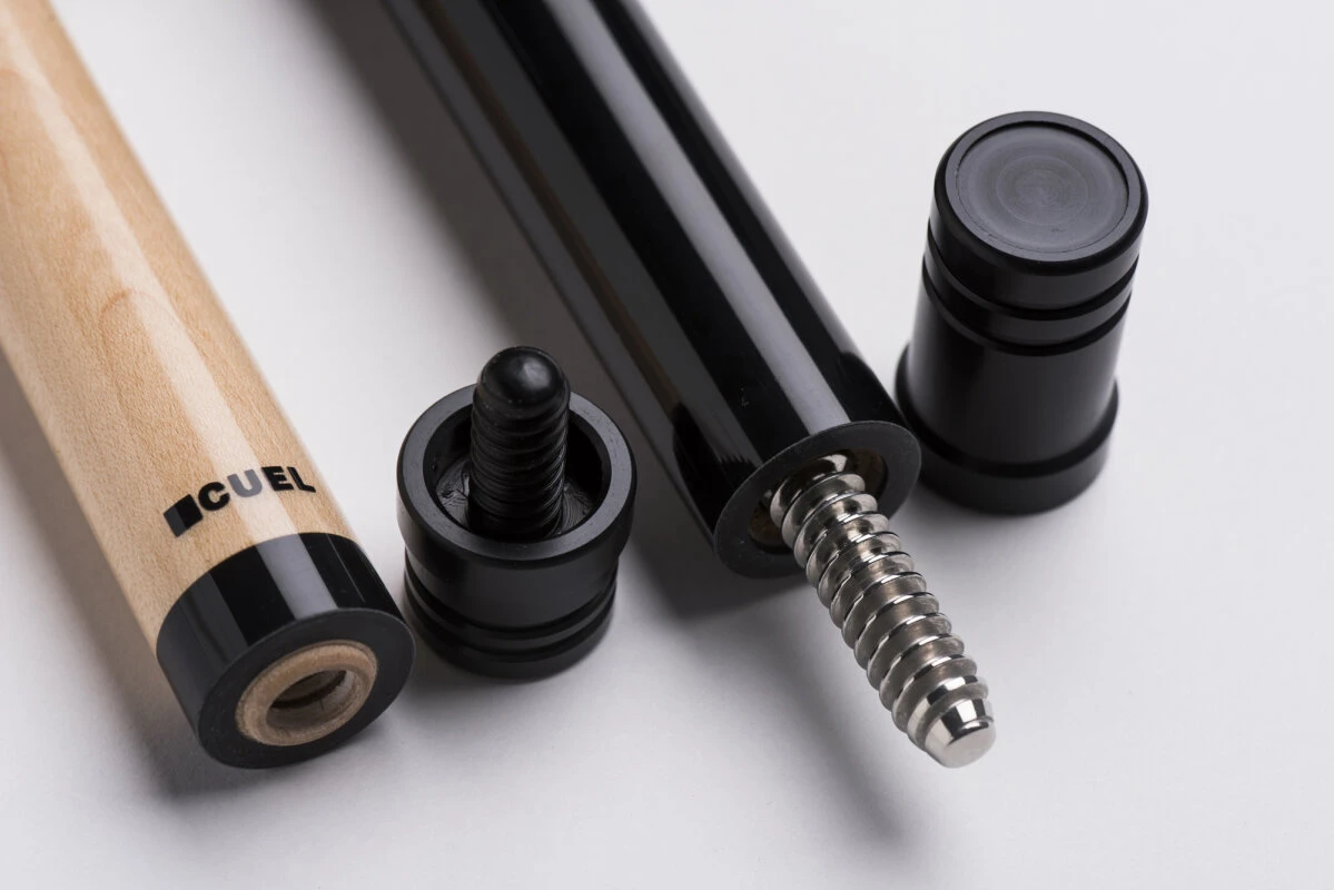 CUEL Code Black Billard-Queue schwarz für Poolbillard, 2-teilig, mit Vollholz-Oberteil, Leinen-Griffband, 3/8x10-Gewinde