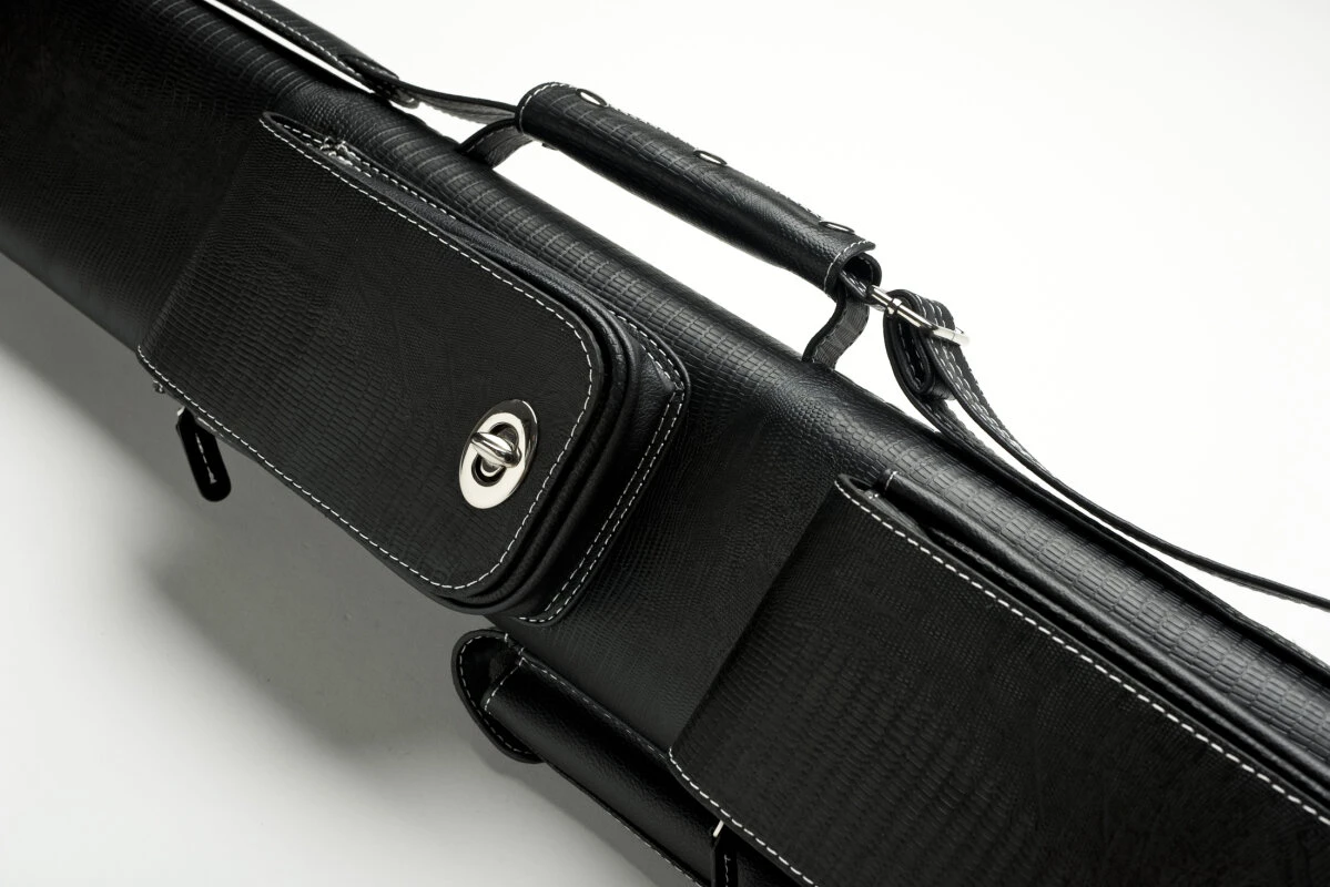 Cuel Billard-Köcher „Hustler Black“ 3/5 für Pool-Billard-Queues, schwarz, aus feinem Kunstleder, mit drei Seitentaschen für Billardzubehör