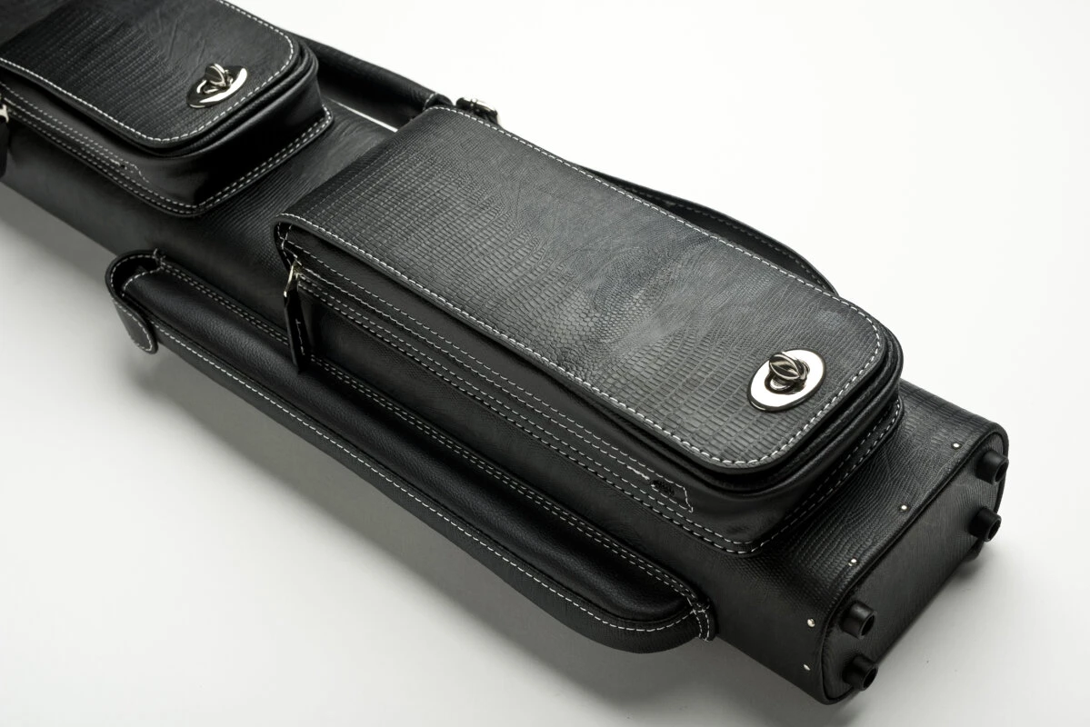 Cuel Billard-Köcher „Hustler Black“ 3/5 für Pool-Billard-Queues, schwarz, aus feinem Kunstleder, mit drei Seitentaschen für Billardzubehör