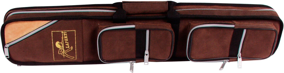 Laperti Billard-Queuetasche Collection 4/8 braun im Wildleder-Look, mit 5 Seitentaschen für Zubehör, Tragegriff und Schultergurt