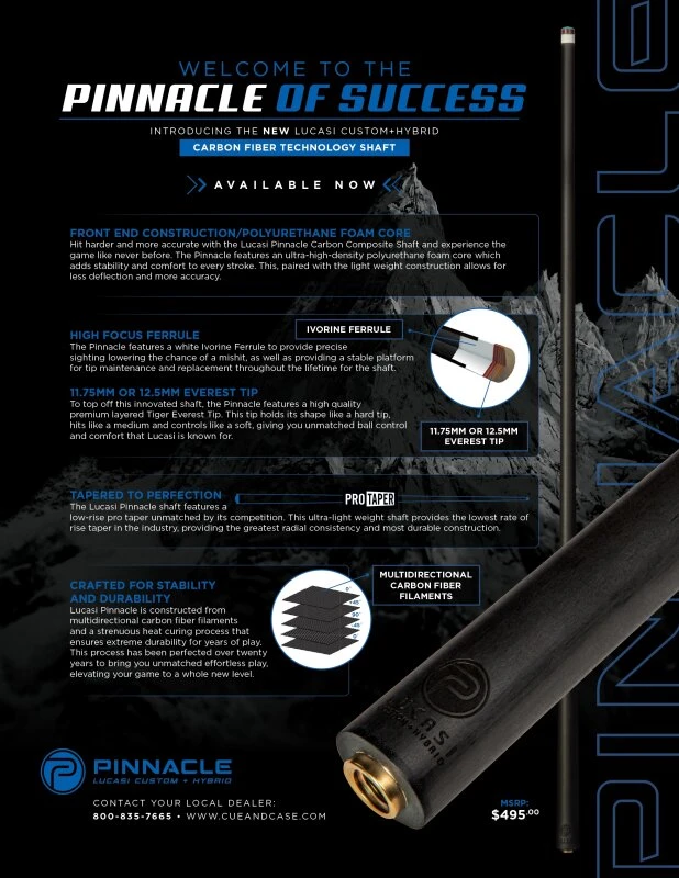 Lucasi Pinnacle LP15 Pool-Billard-Queue mit Karbon-Oberteil